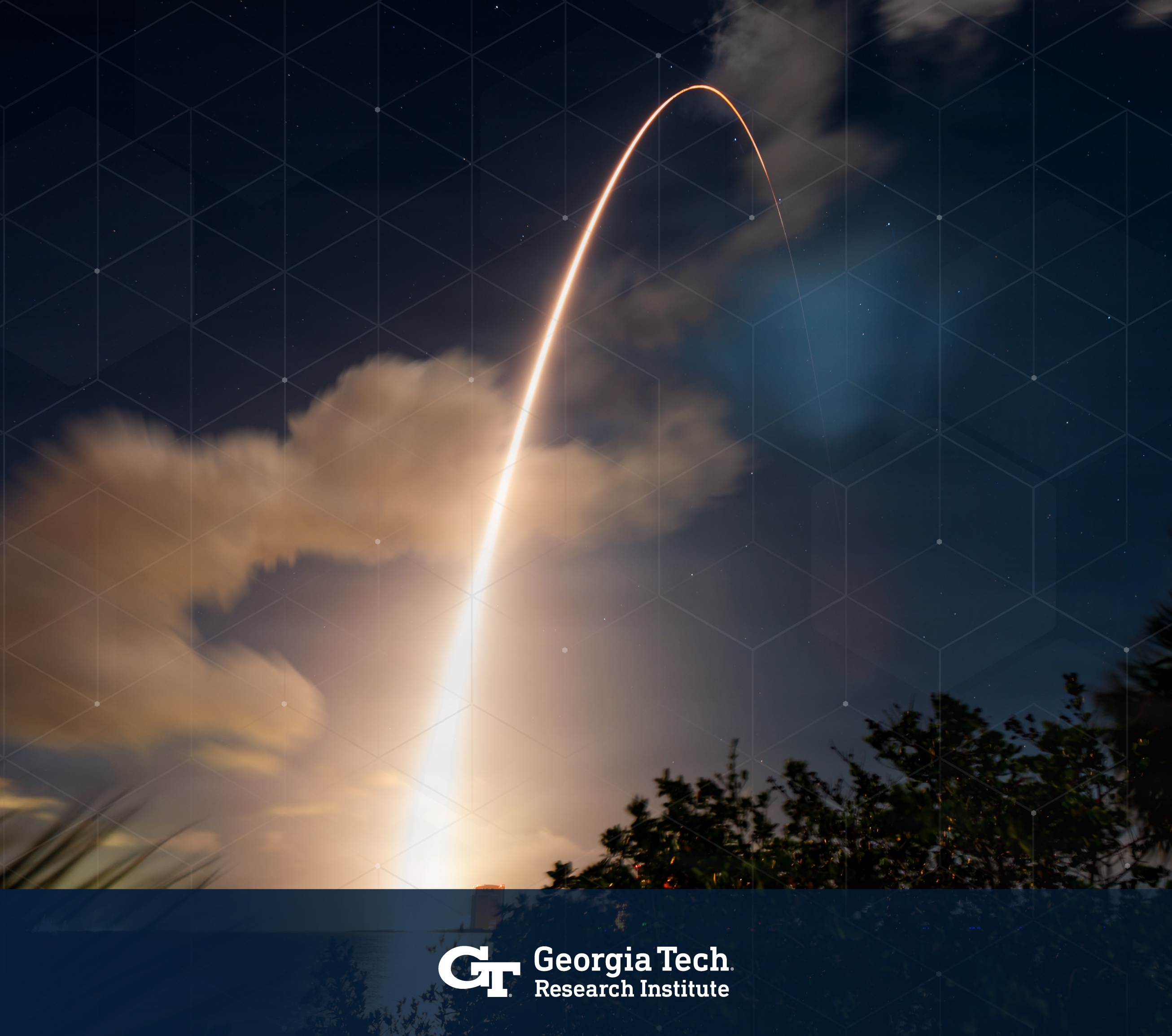 Promotional graphic for the Georgia Tech Research Institute’s “Register: Accelerating Innovation in Defense Tech Workshop,” with the tagline “Connecting Research, Mission, Markets, and Capital.” The design features a dark defense-tech background with a glowing trajectory arc and Georgia Tech Research Institute logo.